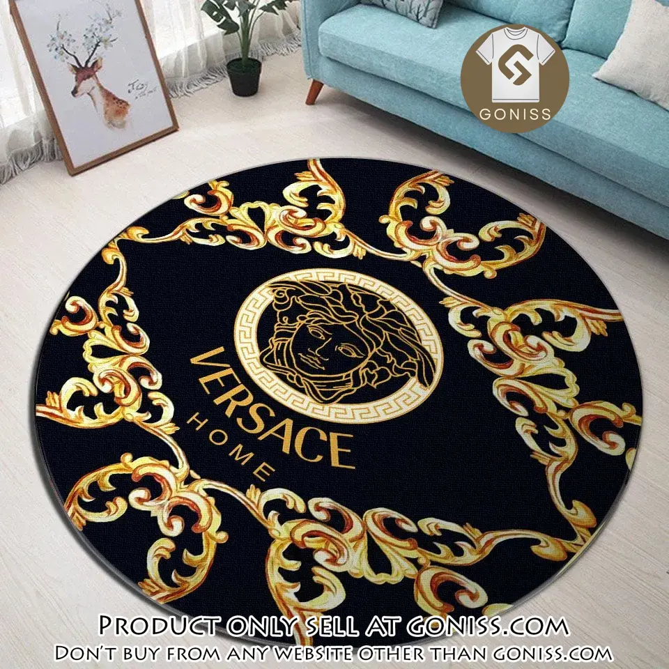 Versace medusa golden pattern black luxury brand fashion round rug carpet home decor special gift ldg gn0130215